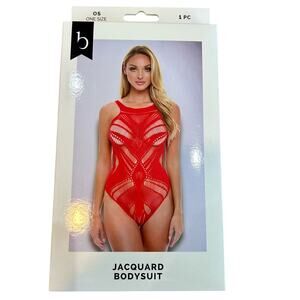 Baci Women’s Jacquard Hourglass Bodysuit Lingerie Red One Size New in Package